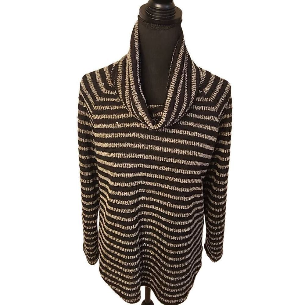 Ruby Rd Womens Knitted Sequin Striped Top Small